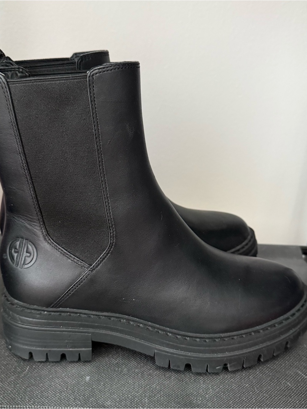 Cole Haan Women’s Black Leather Chelsea Lug Sole Boots